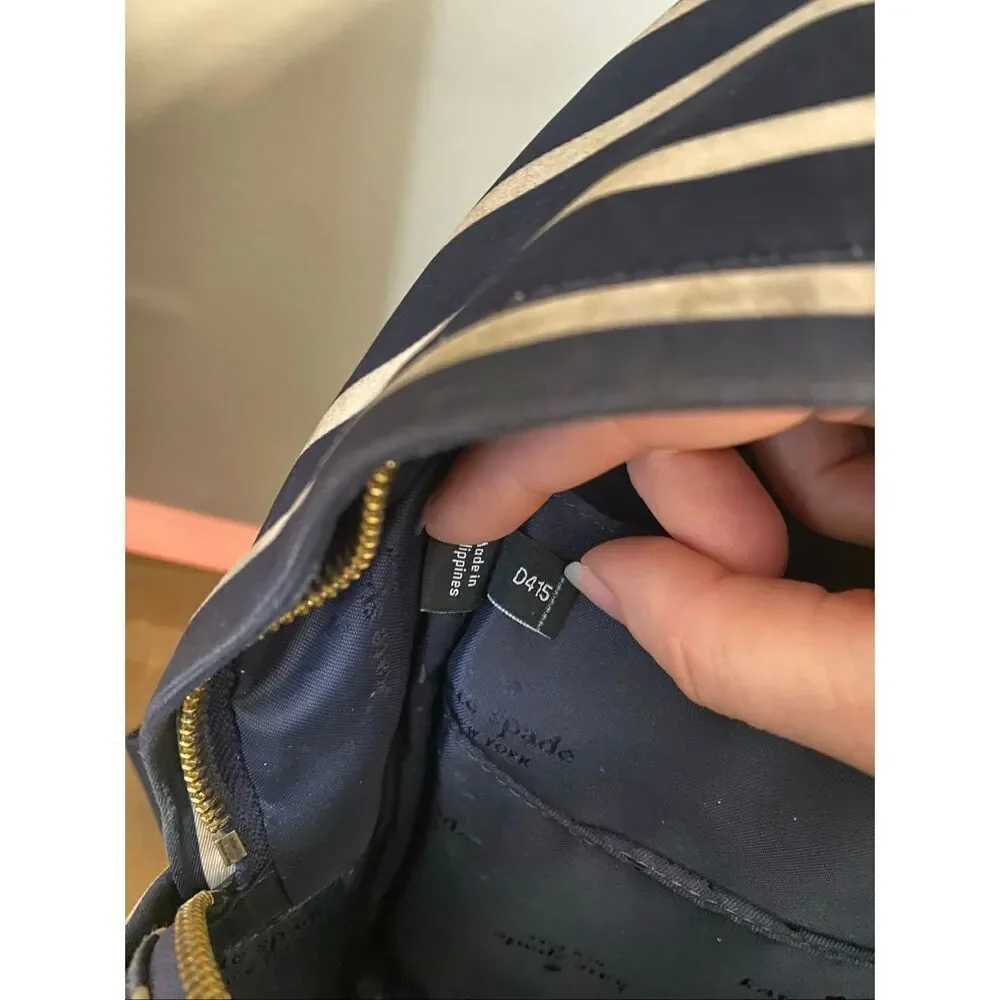 Kate Spade Chelsea navy blue white striped backpack purse medium nylon